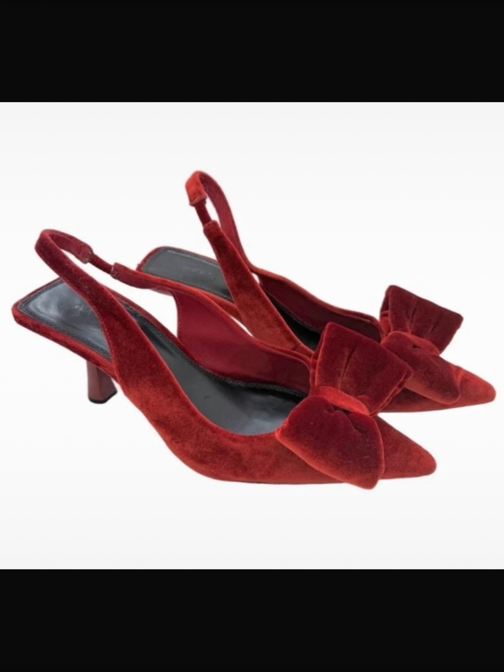 ASOS DESIGN Saffron Velvet Bow Slingback Mid Heels Burgundy Rust Size US 9 UK 7